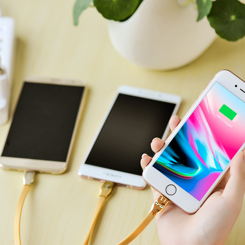 Hoco U14 Steel man one pull three charging cable, lightning +micro+Type-c