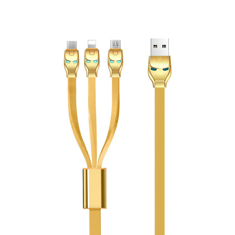 Hoco U14 Steel man one pull three charging cable, lightning +micro+Type-c